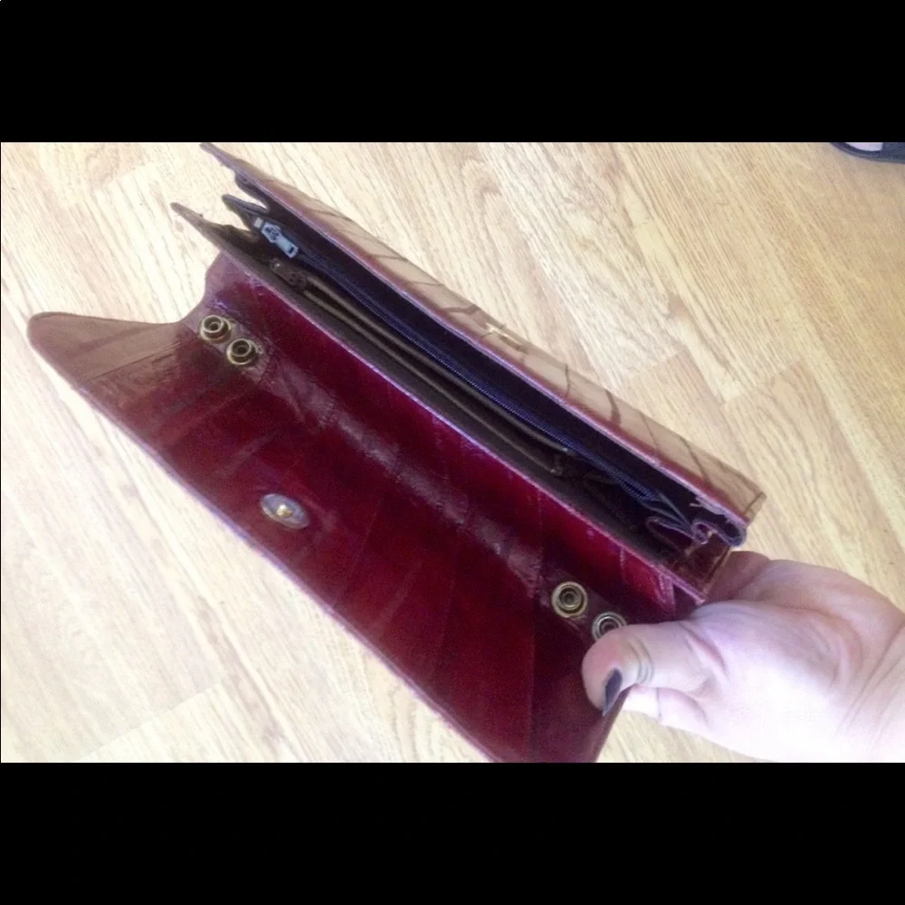 Women's Red Leather Clutch Wristlet